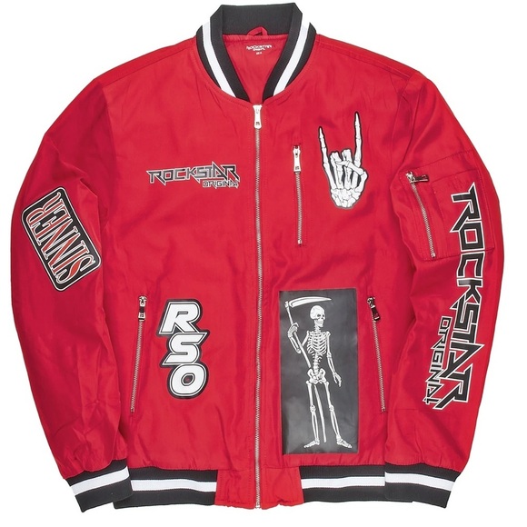 Rockstar Original Other - Rockstar Original Red Graphic Skeleton Bomber Jacket Size XL